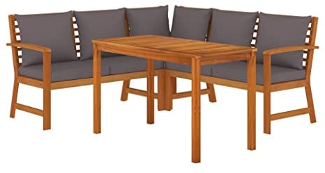 vidaXL Garten Essgruppe 4-TLG., Gartenmöbel Set mit Kissen, Gartengarnitur Sitzgruppe Modulares Design, Lounge Sofa Bank Tisch, Massivholz Akazie