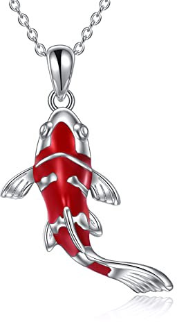 YFN Koi Fish Necklace for Women Sterling Silver Red Fish Pandent Gift for Fish Lover (silver)