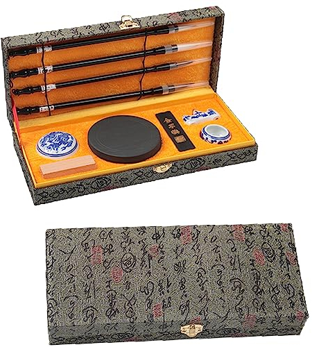 Lot de 10 pinceaux d'écriture pour calligraphie chinoise, kit d'encre en papier, accessoires d'écriture, fournitures cadeaux pour étudiants débutants, peinture de paysage (gris)