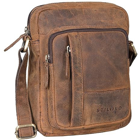 STILORD 'Godric' Herrentasche zum Umhängen Leder Mittel braun Rauleder für Arbeit und Freizeit als Echtleder Umhängetasche Messenger Bag Herren und Handtasche mit vielen Fächern