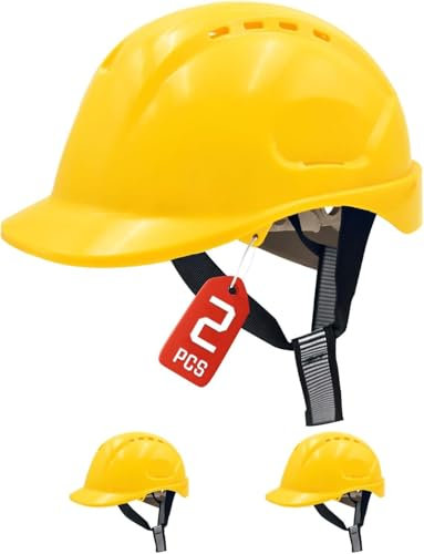 Bauhelm EN397, Mustbau Sicherheitshelm, Arbeitshelm Schutzhelm mit DIY Steckplätze für 53-65 cm Kopfumfang verstellbar, Sicherheitshelm mit Schweißband für BAU und Industrie (Gelb, 2 Pcs)