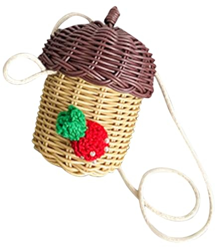 VILLCASE Mini Stroh Haselnuss Nuss Kinder Mädchen Kleine Tasche Kleiner Weidenkorb Reise-Einkaufstasche Schultertasche Kinder Geldbörse Haselnüsse Umhängetasche aus Webstoff Rattantasche