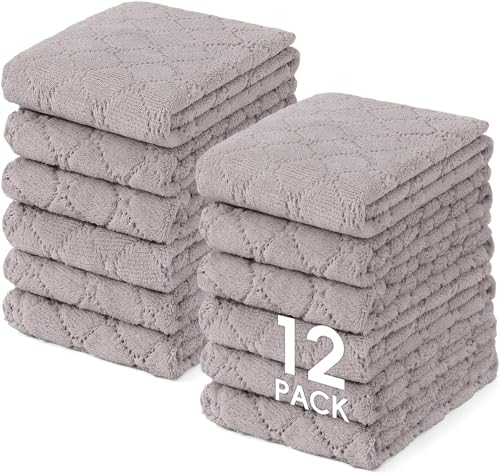 Moosfor Reinigungstücher Mikrofasertücher Waschbar Putzlappen Mikrofaser Weiche Fusselfrei Geschirrtücher Lappen Küchentücher, 12 Stück, 25x50 cm, Grau