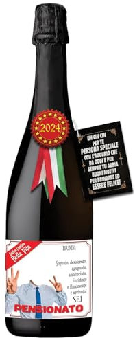 Bottiglia di Vino Prosecco Millesimato personalizzato con foto e nome per la festa di pensionamento del vostr amico