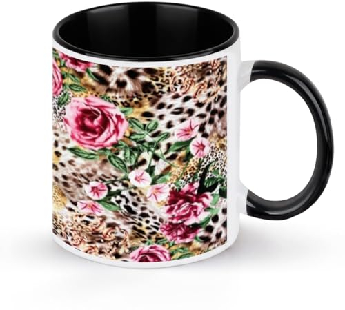 Tavisto Kaffeetasse mit Tier-Leoparden-Blume, für Männer und Frauen, 325 ml, Keramik-Kaffeetasse mit schwarzem Griff, hochwertige Keramik-Kaffeetasse für Mutter, Vater, Kinder, Freunde, Kollegen