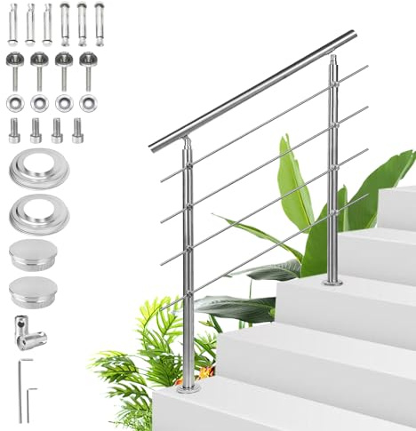 Sonnewelt Edelstahl Handlauf Geländer - Treppengeländer 160cm mit 4 Querstäben für innen und außen, Hochwertiges Eingangsgeländer für Balkon, Treppe und Brüstung