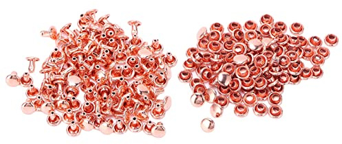 100 Sätze Doppelkappen Nieten, Roségold Runde Eisennieten Ledernieten für DIY Lederhandwerk, Kleidung, Schuhe, Taschen, Gürtel