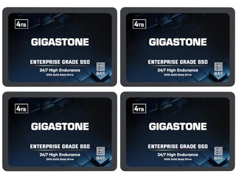 Gigastone NAS SSD 4TB SSD Festplatte (4er-Pack) Hohe Dauerhaltbarkeit SSD für 24/7 Dauerbetrieb NAS-Systeme RAID 2,5 Zoll SATA III Internes Festkörper-Laufwerk SSD Caching