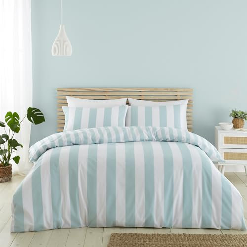 Catherine Lansfield Cove Stripe Wende-Bettwäsche-Set für Einzelbett mit Kissenbezug, Enteneiblau