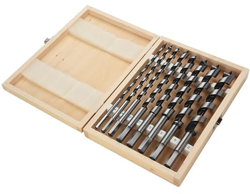 Jeu de forets à vis sans fin en acier au carbone 8 pièces Perceuse avec tige hexagonale avec étui en bois, pour perceuses électriques et sucettes