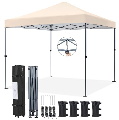 Yaheetech 3x3m Pop Up Pavillon Faltpavillon Wasserdicht Stabil, One Push Gartenpavillon UV-Schutz 50+ Partyzelt Faltzelt inkl. 8 Bodennägel & 4 Sandsäcke & 1 Tragetasche für Camping Strand, Beige