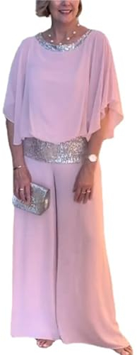 Hosenanzug Damen Elegant 2 Teiler Sommer Konfirmation Outfit Mutter mit Pailletten-Farbblock Damen Hosenanzug Paillettenanzüge Chiffon Shirt Lange Weites Bein Hochzeit Abendparty Anzughose (RD1, XXL)
