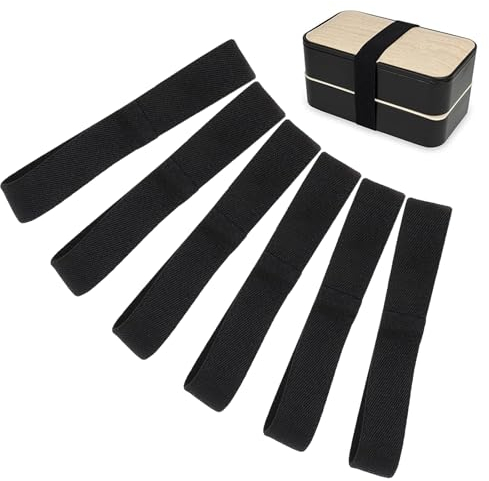 Gummiband Brotdose, Bento Box Gurt, Bento Box Band, Lunchbox Band, 6 PCS Mittagessen Box Gurt Elastische Band, Lunchboxen Gummiband Tragbare, Elastische Befestigungsgurte für Lunchboxen, 25mm, Schwarz