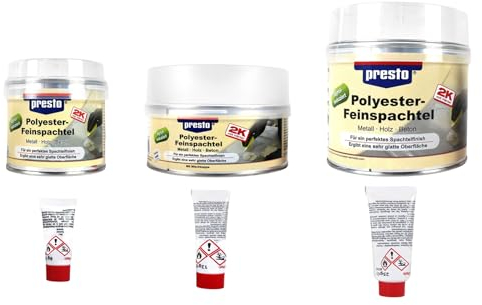 2K Polyester Feinspachtel, 2-Komponenten Spachtel, Füller 250g - 1000g, ergibt sehr glatte Oberflächen, für Metall, Holz, Beton, KFZ, Hobby, DIY, Menge/Gewicht:1000g