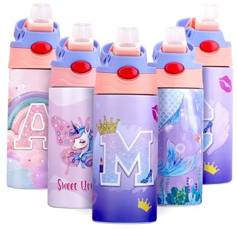 JYPS 360ML Kids Insulated Water Bottle,Unicorn Water Bottle for Girls,Cute Toddler Water Bottle,Leak-Proof,BPA-Free,Double Wall Stainless Steel Water Bottle with Straw, Metal Bottle Keep Hot Cold
