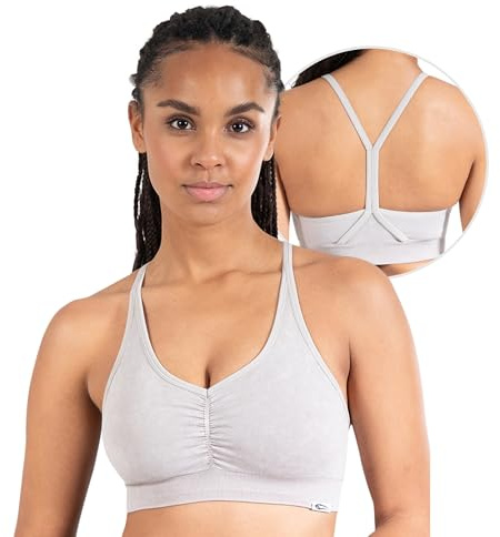 SMILODOX Sport BH Damen - Batik Acid Scrunch Sport Bra - Blickdicht rutschfest Crop Top - Schöner Rückenausschnitt - Atmungsaktive Tank Top für Yoga Fitness Gym, Größe:XL, Color:Beige