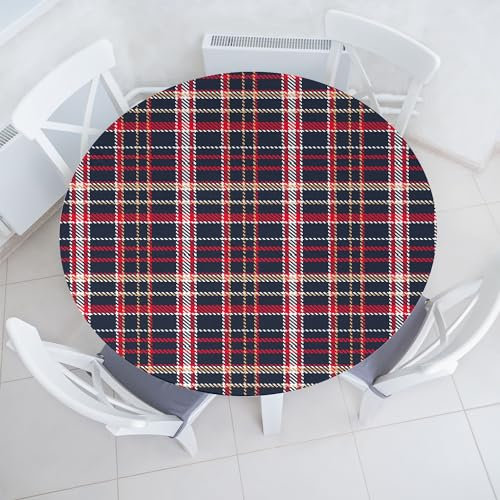 ABAKUHAUS Plaid Elastisches Rundtischtuch, Retro Englisch Klassik, Rundum-elastische Stofftischdecke, 100 cm - 110 cm, Mehrfarbig