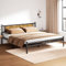 Sismplly Kingsize-Bettgestell mit Kopfteil aus Holz, robustes Plattformbett mit 30,5 cm Stauraum unter dem Bett, schwarzes Metallstützsystem, kein Boxspringbett erforderlich, rustikales Braun