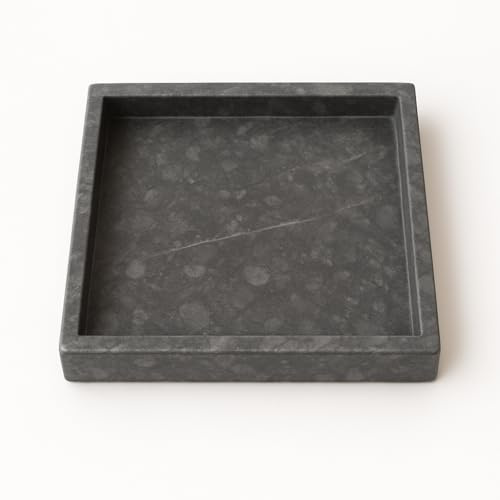 Vassoio in Marmo Nero Imperiale Kalu Creations - Vassoio Marmo Bagno Portaoggetti Decorativo, Porta Profumi e Candele - Organizer Bagno Pietra - Made in Italy - 25 x 25 cm