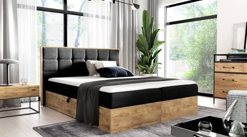 Fun Möbel Boxspringbett Schlafzimmerbett KALYPSO auch Überlänge (Schwarz, 160x200cm)