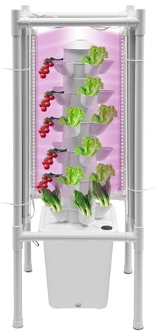 KAPIPALA Hydroponiskt torn, 6 våningar, 30 hål, jordlöst odlingssystem, 10 l, stor vattentank med 4 LED UV-ljus och vattenpump, trädgård, hydroponik, odlingssystem för örter frukt och grönsaker