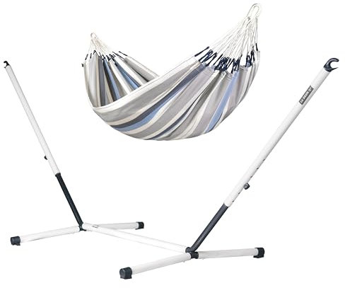 LA SIESTA® Brisa Hängematte & Stahlgestell - Wetterfeste Hängematte mit Gestell, Hängematte Outdoor Indoor, Hängematte mit Ständer -Hängematte für Balkon Terrasse Garten - Einzel Hängematten, Sea Salt
