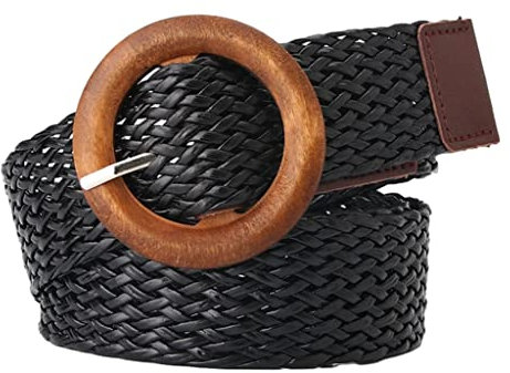 Qsvbeeqj Handgewebter Gürtel Ethno Stil Für Frauen Vintage Strohgürtel Runde Schnalle Urlaubs Taillengürtel Für Weibliche Taillen Accessoires