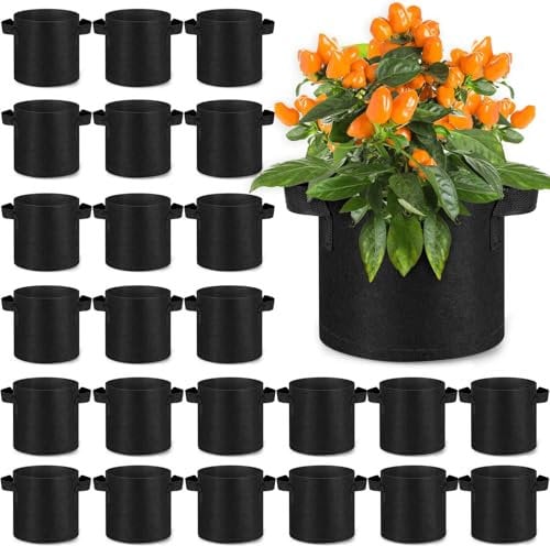Nuanchu 24 Packungen Pflanzbeutel mit Griffen, verdickte Vlies-Gartensäcke für gesundes Wurzelwachstum, Gemüse, robuste Pflanztöpfe, Pflanztasche für Blumen, Früchte