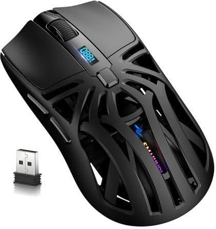 Mouse da gioco wireless, 10000 DPI, Tri-Mode 2,4 GHz/Bluetooth/Wired, 6 pulsanti, display digitale, mouse silenzioso, ricaricabile, macro personalizzabile e retroilluminazione RGB per PC/Mac/Laptop