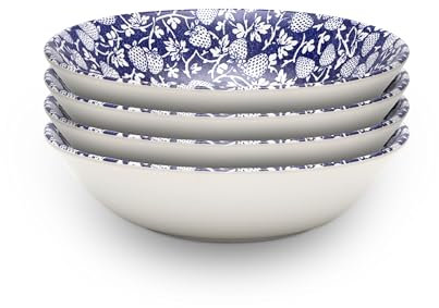 Wade WA967048BLU Eton Set of 4 Cereal Bowls with Blue Strawberry Design, Crafted from Earthenware, Made in Stoke-on-Trent, 19.5cm, Blue