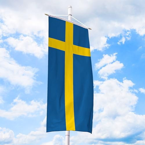 Schweden Flagge 120 x 300 cm - für Fahnenmast, Schwedenfahne aus reißfestem Fahnen-Polyester-Stoff, Bannerfahne wetterfest und UV-beständig