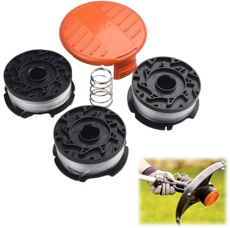 Bobina de Repuesto de Recortadora, Carretes de Cortacésped de Black y Decker, Bobinas de Línea de Carrete Longitud 9.14 m, Diámetro 1.65 mm, Hilo de Nylon para Recortadora con Tapa de Bobina y Resorte