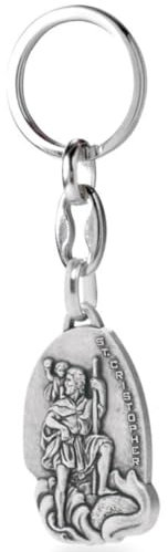 Lunexus Porte-clés Saint Christophe - Ange gardien pour voiture et moto - Béni - patron automobile - Porte-bonheur - Cadeau pour pèlerins, argenté, 9,5 cm