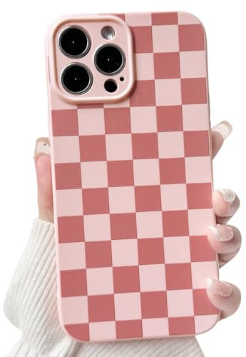 NITITOP Compatible with iPhone 13 Pro Max Case Cute Aesthetic Checkerboard Checkered Pattern for Women Girl Trendy Slim Fit TPU Silicone Shockproof Full Camera Protection Cover Phone Cases - Pink