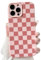 NITITOP Compatible with iPhone 13 Pro Max Case Cute Aesthetic Checkerboard Checkered Pattern for Women Girl Trendy Slim Fit TPU Silicone Shockproof Full Camera Protection Cover - Pink