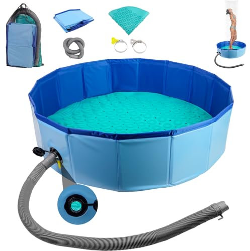 Camkinger Portable Shower Pan with Nonslip Mat Set, Foldable Basin Floor with Bath Mats for Bathroom Non Slip, 2 in 1 Camping Shower with Anti Slip Bathtub Mat for RV, Portable Indoor Basin Enclosures