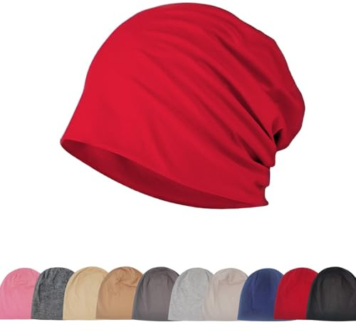 Djfkey Leichte Beanie-Mütze – Baumwoll-Kopfbedeckung, dünne Strickmütze: Chemo-Mütze für Herren und Damen ideal für Radsport, Unterziehen & Schlaf (DE/NL/SE/PL, Numerisch, 56, 60, Bordeaux)