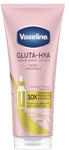 Vaseline Gluta-Hya Dewy Radiance, Feuchtigkeitsspendende Lotion, Antioxidantienreich, Ultraleichte Serum-Textur, Schnell Einziehend, Weiche und Strahlende Haut, GlutaGlow und Hyaluronsäure, 200 ml