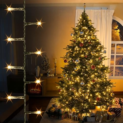EcoNour Christmas Tree Lights, Cluster Compact 1000 LED Warm White | 8 Hrs On Timer, 8 Light Mode, 2.5cm Bulb Distance Fairy String Lights Plug in - Timer and Memory Functions -Outdoor/Indoor Use