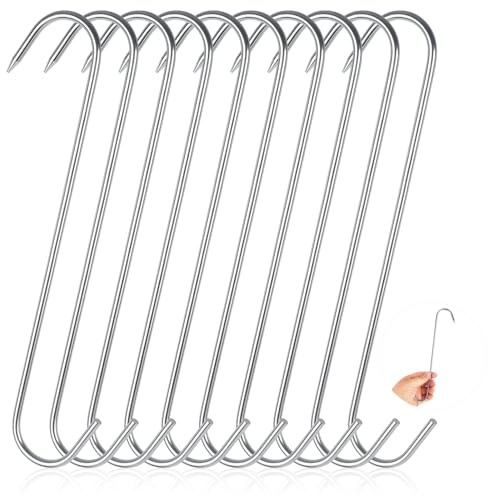 LANIAKEA 10PCS Meat Hook, 10'' Stainless Steel Meat Hooks Meat Hanging Hooks, Heavy Duty S Hooks Meat Hooks for Butchering, Smoker, Pig, Chicken, Fish, Beef, Poultry