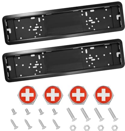 KUNIO Universal Kennzeichenhalter Nummernschildhalter Passt für alle Fahrzeuge ABS Wechsel Kennzeichenhalter Autozubehör Personalisierte Dekoration mit Nationalflagge Schweiz Schwarz