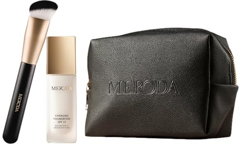 MERODA® Changing Foundation SPF 15 [LIGHT TO MEDIUM SKIN] - Essential Brush & Travel Bag Set