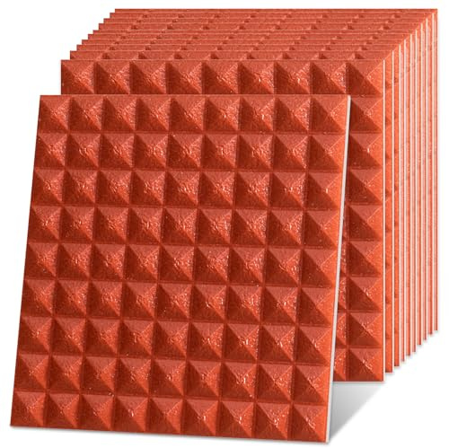 CHEE LYEE 10pcs 3D Wall Panels Self-Adhesive 30 x 30cm, 8mm Thick Soundproof Tile Stickers, Odorless Wallpaper, Waterproof PVC for Gaming, Kids Room (Square, Dark Red)