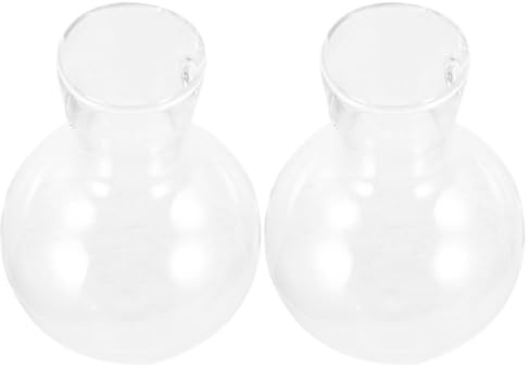 Uonlytech Lot de 2 Vases Décoratifs en Verre Borosilicaté Transparent Support en Bois, 12 Cm, pour Terrarium à Plantes Aériennes et Hydroponiques, Jardinières Artisanales pour Décoration