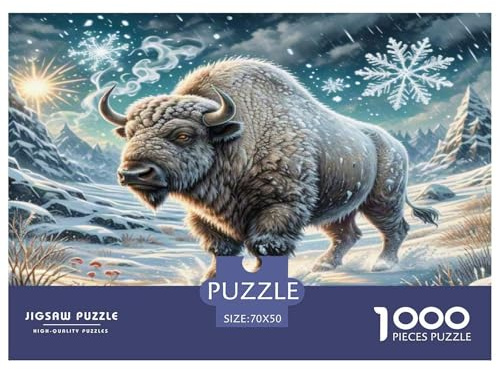 Amerikanischer Bison Puzzle aus Recyclingpapier Bison im Schnee Lernspiel für Erwachsene 14–99 Jahre, 70x50 cm, 1000 Teile