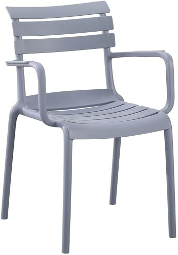CLP Gartenstuhl stapelbar mit Armlehnen Joliya, Stapelstuhl Kunststoff wetterfest UV-beständig, Outdoorstuhl bis 150 kg belastbar - Farbe grau