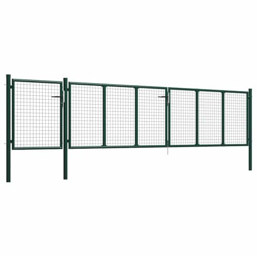 Steel Garden Gate, Green, 500 x 150 cm, with Lock and Wire Mesh, Adjustable Width for Garden, Yard, Driveway, Fence Gate, Safety and Access Protection