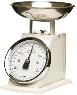 Premier Housewares Retro Style Kitchen Scale with Stainless Steel Bowl, 3 kg - White