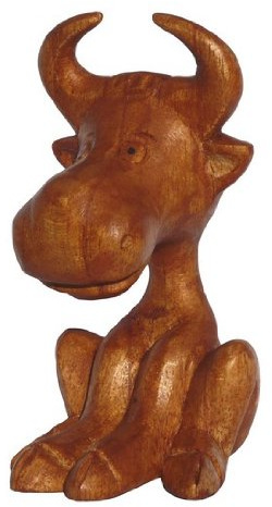 Wogeka Lustige sitzende Kuh Holz Tier Bauernhof Figur Dekoration Handarbeit Schnitzerei Geschenk-Idee KTier 45