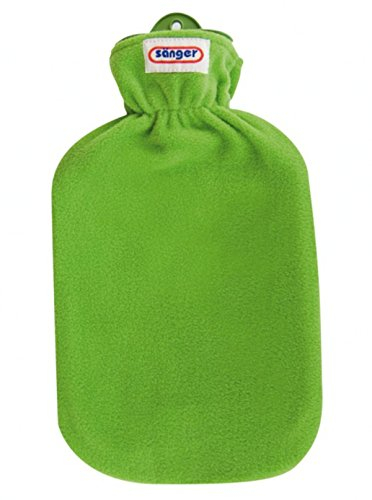 Wärmflasche Faba Care by Sänger 2 L, kuscheliger Fleecebezug, Naturgummi, 1 Seite Lamellen, Gummiwärmflasche, Grün